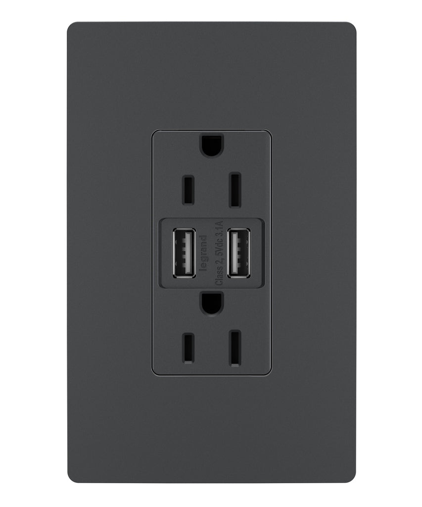Legrand Canada - 15A Tamper-Resistant USB Outlet - Graphite- Union Lighting Luminaires Decor
