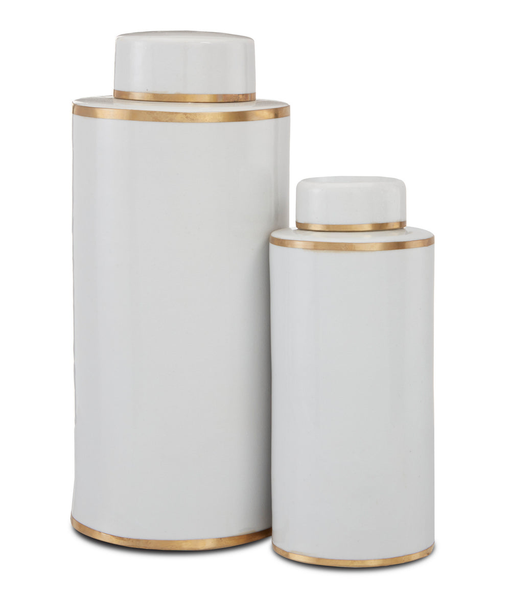 Currey and Company - Canister Set of 2 - Tea Canister Collection - White/Antique Brass- Union Lighting Luminaires Decor