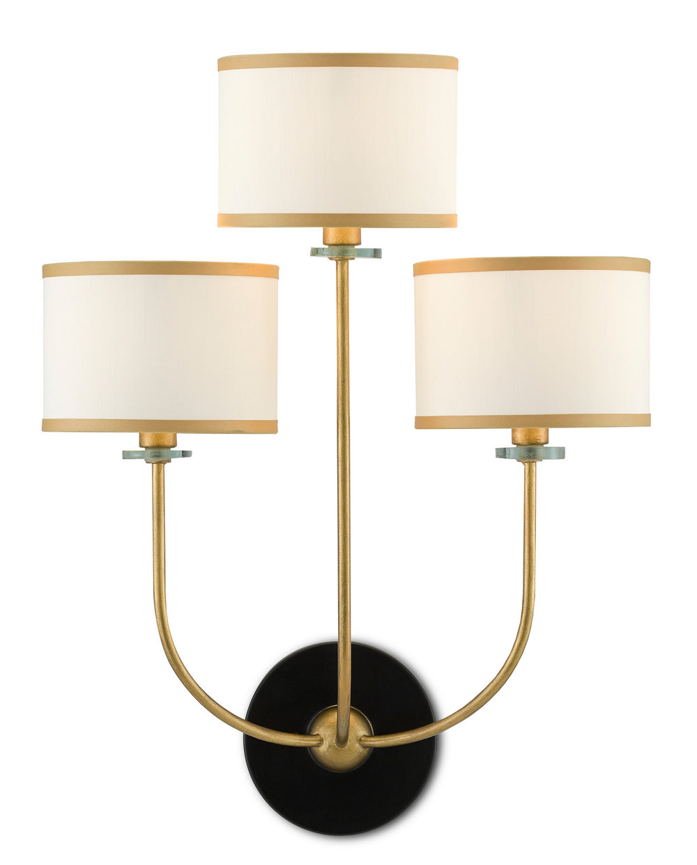 Currey and Company - Three Light Wall Sconce - Croydon Brass Wall Sconce - Brass/Satin Black/White- Union Lighting Luminaires Decor
