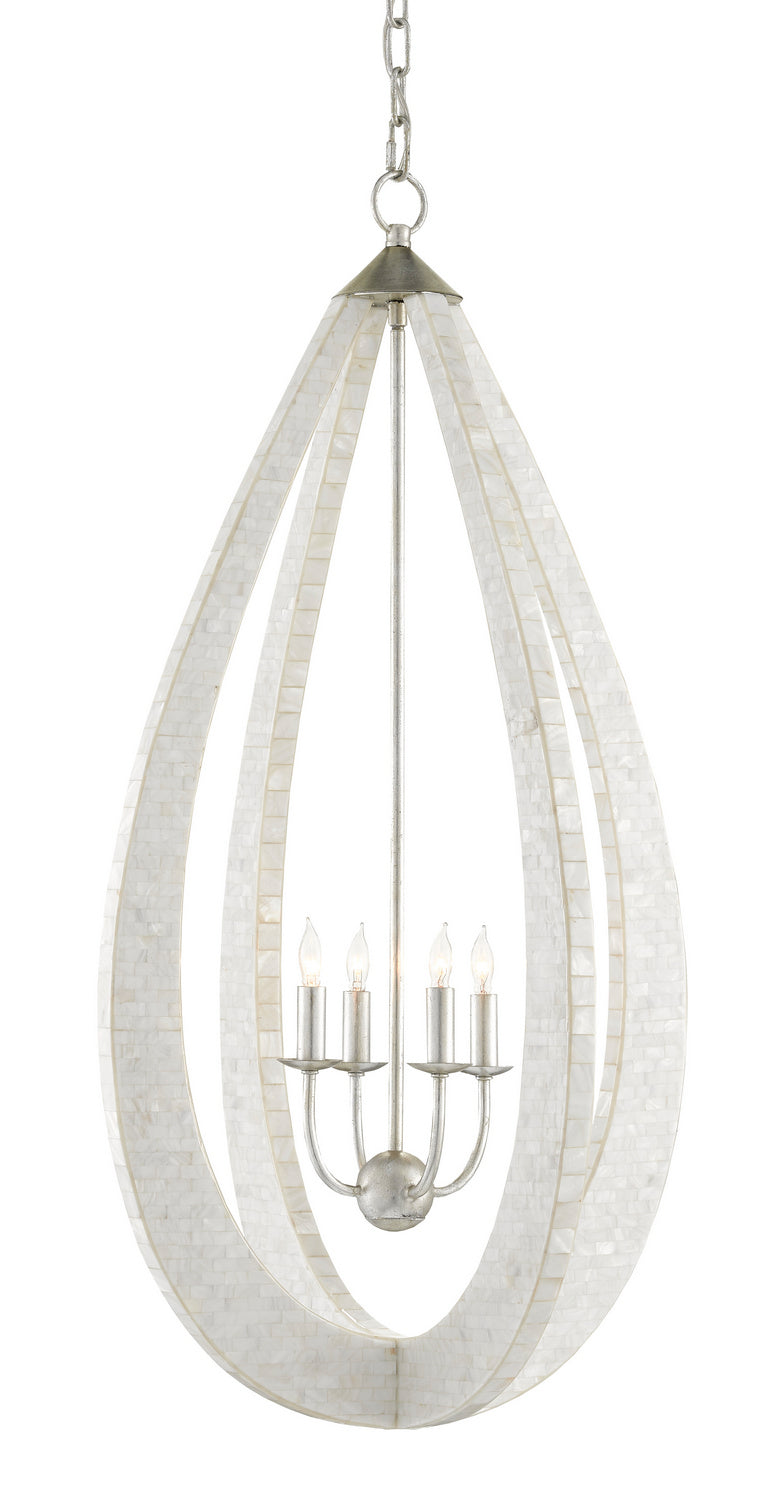 Currey and Company - Four Light Chandelier - Arietta - Mother of Pearl/Contemporary Silver Leaf- Union Lighting Luminaires Decor
