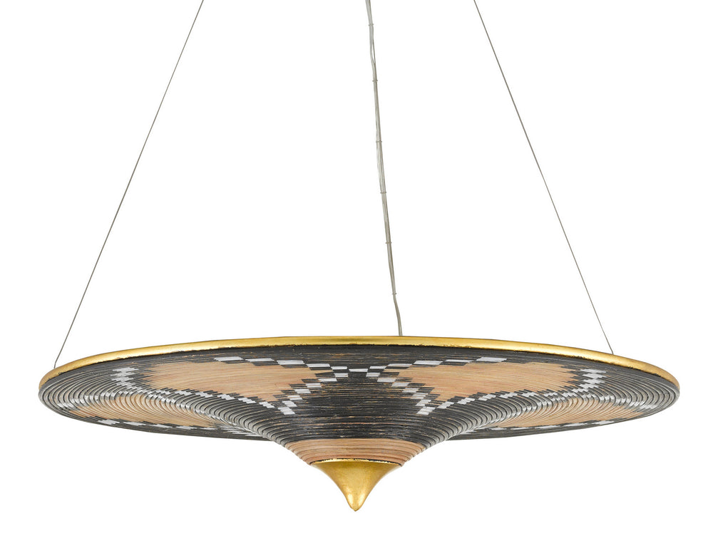 Currey and Company - Three Light Chandelier - Canaan Chandelier - Contemporary Gold Leaf/Distressed Black/Distressed White- Union Lighting Luminaires Decor