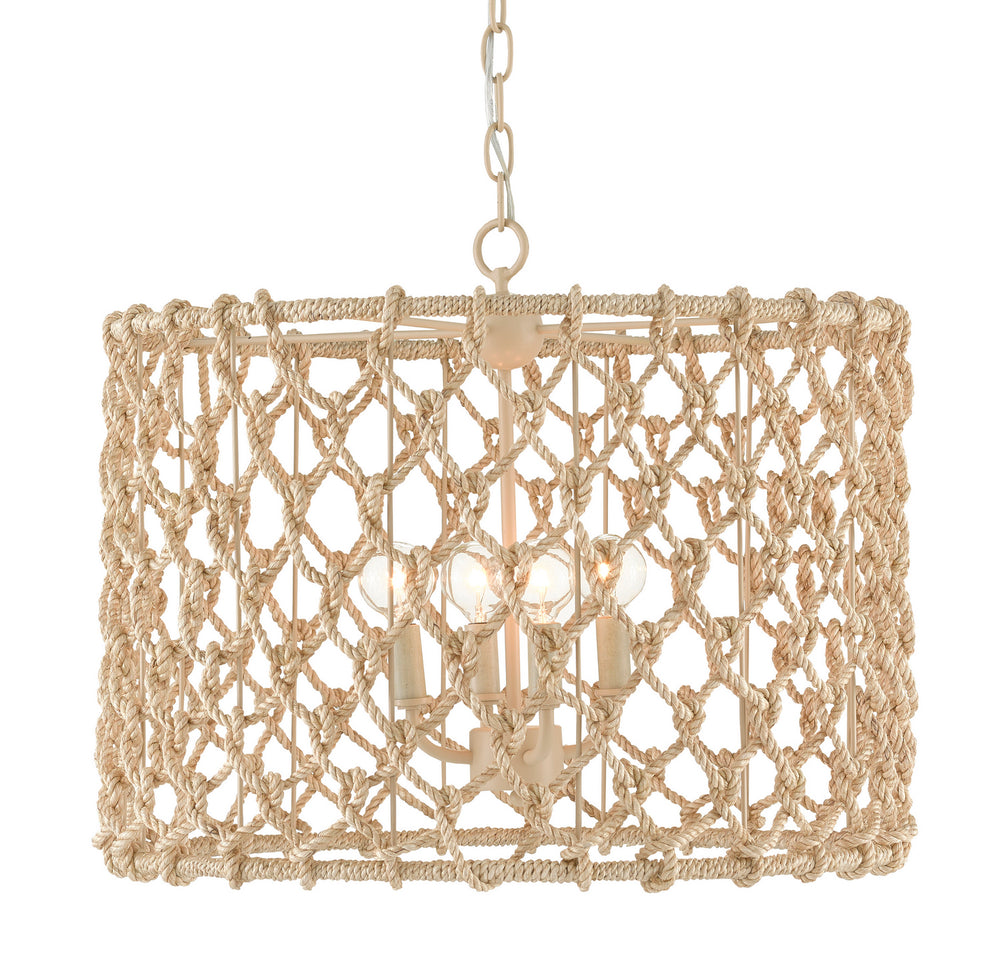 Currey and Company - Four Light Chandelier - Chesapeake Drum Chandelier - Beige/Smokewood/Natural Rope- Union Lighting Luminaires Decor