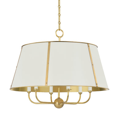 Hudson Valley Canada - Six Light Chandelier - Cambridge - Aged Brass/Off White- Union Lighting Luminaires Decor