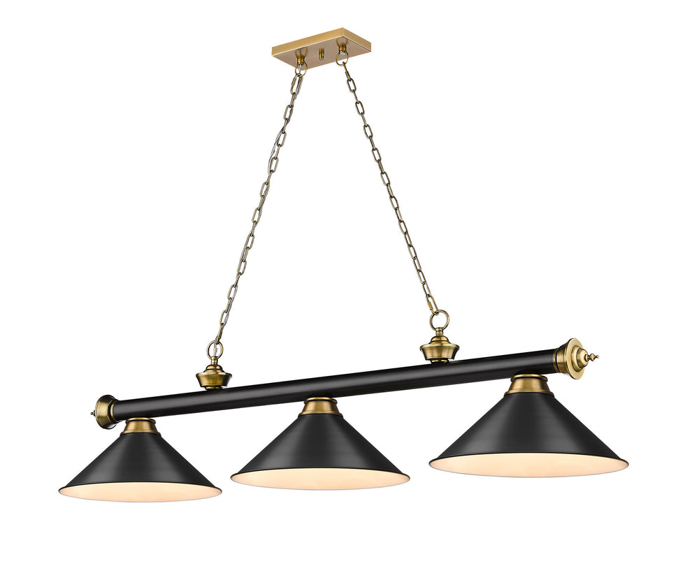 Z-Lite Canada - Three Light Billiard - Cordon - Matte Black + Rubbed Brass- Union Lighting Luminaires Decor
