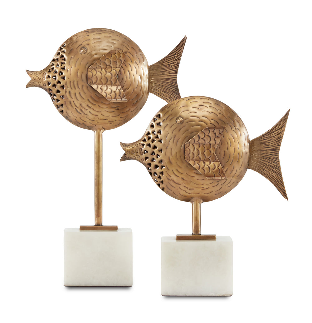Currey and Company - Fish Set of 2 - Cici - Antique Brass/White- Union Lighting Luminaires Decor