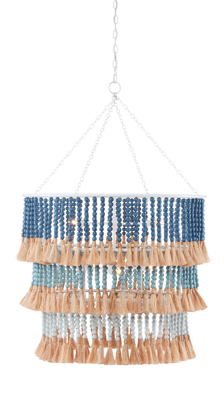 Currey and Company - Seven Light Chandelier - St. Barts Collection - Sugar White/Mist Blue/Demin Blue/Natural Rope- Union Lighting Luminaires Decor