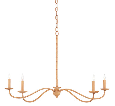 Currey and Company - Five Light Chandelier - Saxon Collection - Saddle Tan/Natural Rattan- Union Lighting Luminaires Decor