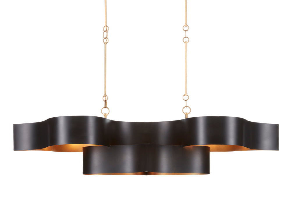 Currey and Company - Six Light Chandelier - Grand Lotus Collection - Satin Black/Contemporary Gold Leaf- Union Lighting Luminaires Decor