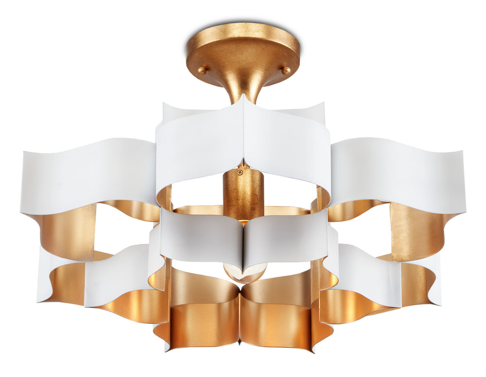 Currey and Company - One Light Chandelier - Grand Lotus Collection - Sugar White/Contemporary Gold Leaf- Union Lighting Luminaires Decor