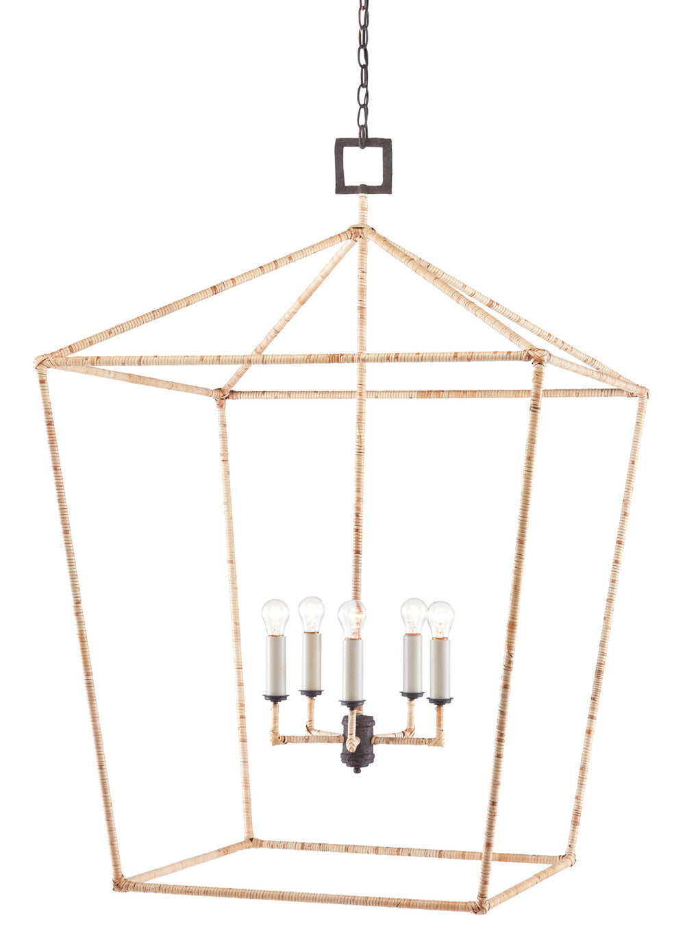 Currey and Company - Five Light Lantern - Denison Collection - Molé Black/Natural- Union Lighting Luminaires Decor