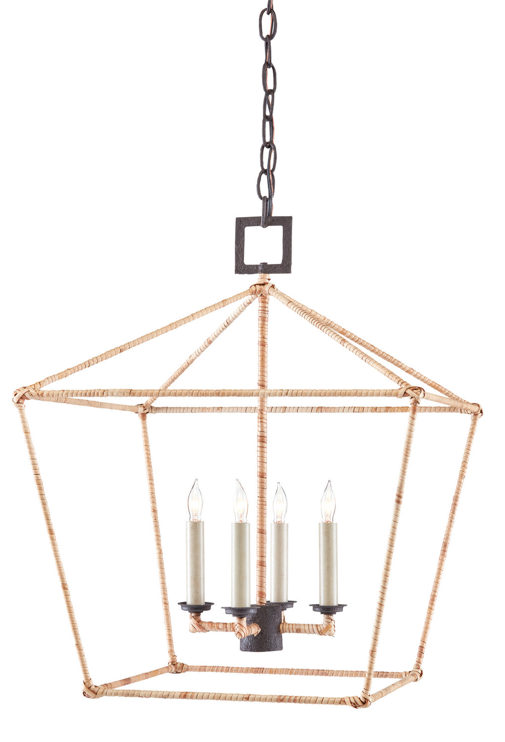 Currey and Company - Four Light Lantern - Denison Collection - Molé Black/Natural- Union Lighting Luminaires Decor