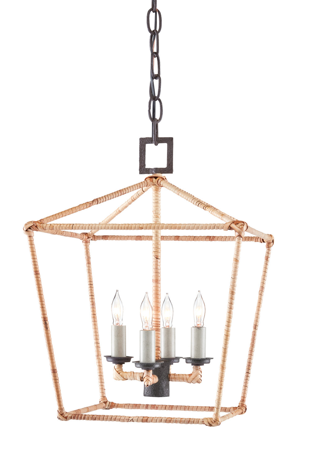 Currey and Company - Four Light Lantern - Denison Collection - Molé Black/Natural- Union Lighting Luminaires Decor