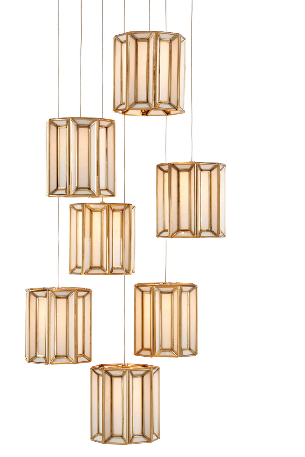 Currey and Company - Seven Light Pendant - Daze Collection - White/Antique Brass- Union Lighting Luminaires Decor