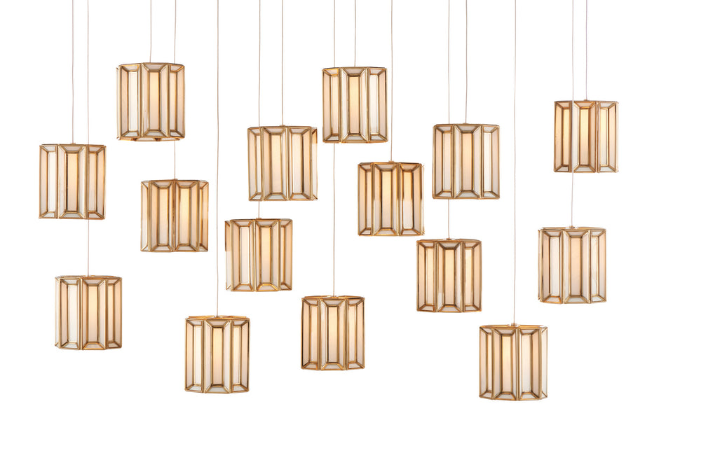 Currey and Company - 15 Light Pendant - Daze - Antique Brass/White/Silver- Union Lighting Luminaires Decor