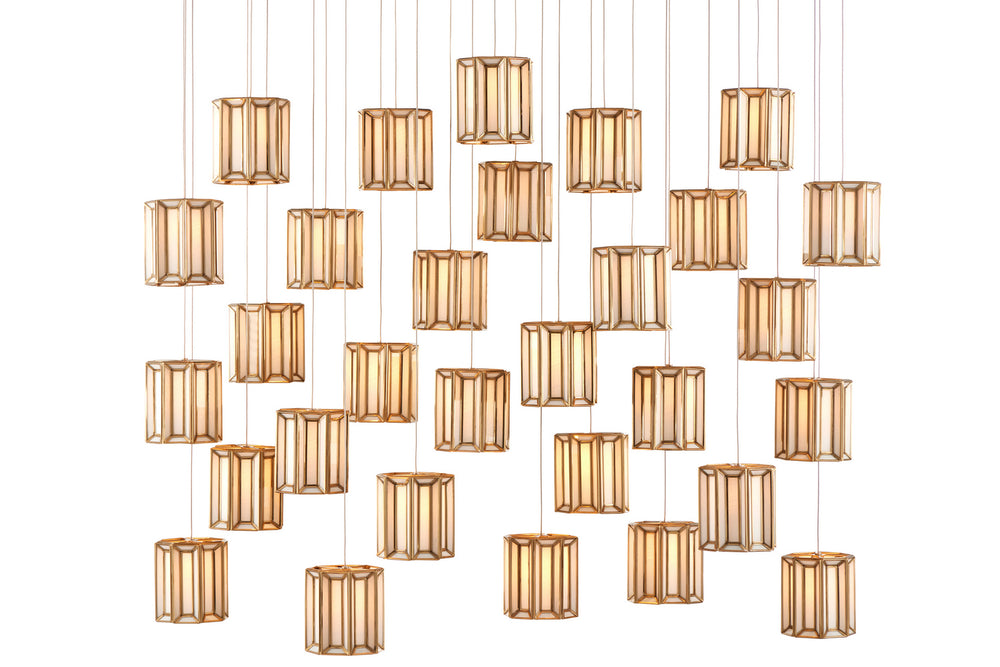 Currey and Company - 30 Light Pendant - Daze - Antique Brass/White/Silver- Union Lighting Luminaires Decor