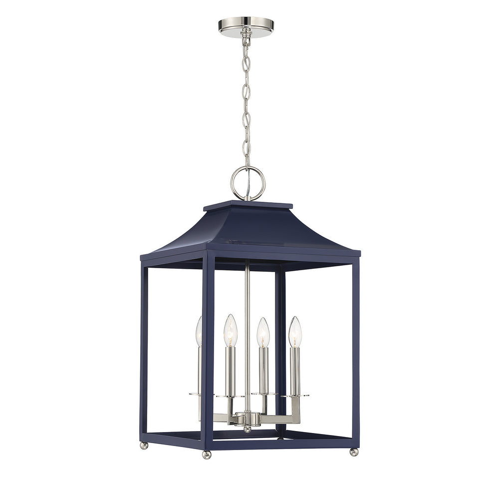 Meridian - Four Light Pendant - Navy Blue with Polished Nickel- Union Lighting Luminaires Decor