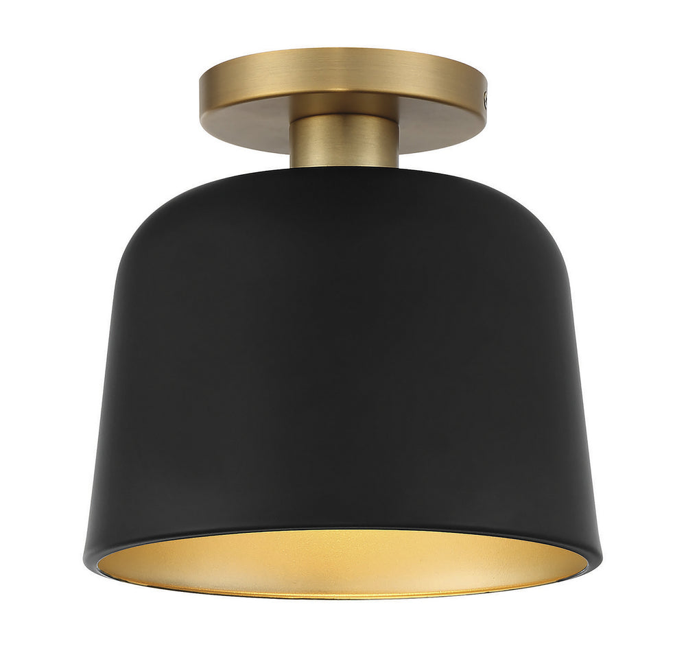Meridian - One Light Flush Mount - Matte Black with Natural Brass- Union Lighting Luminaires Decor