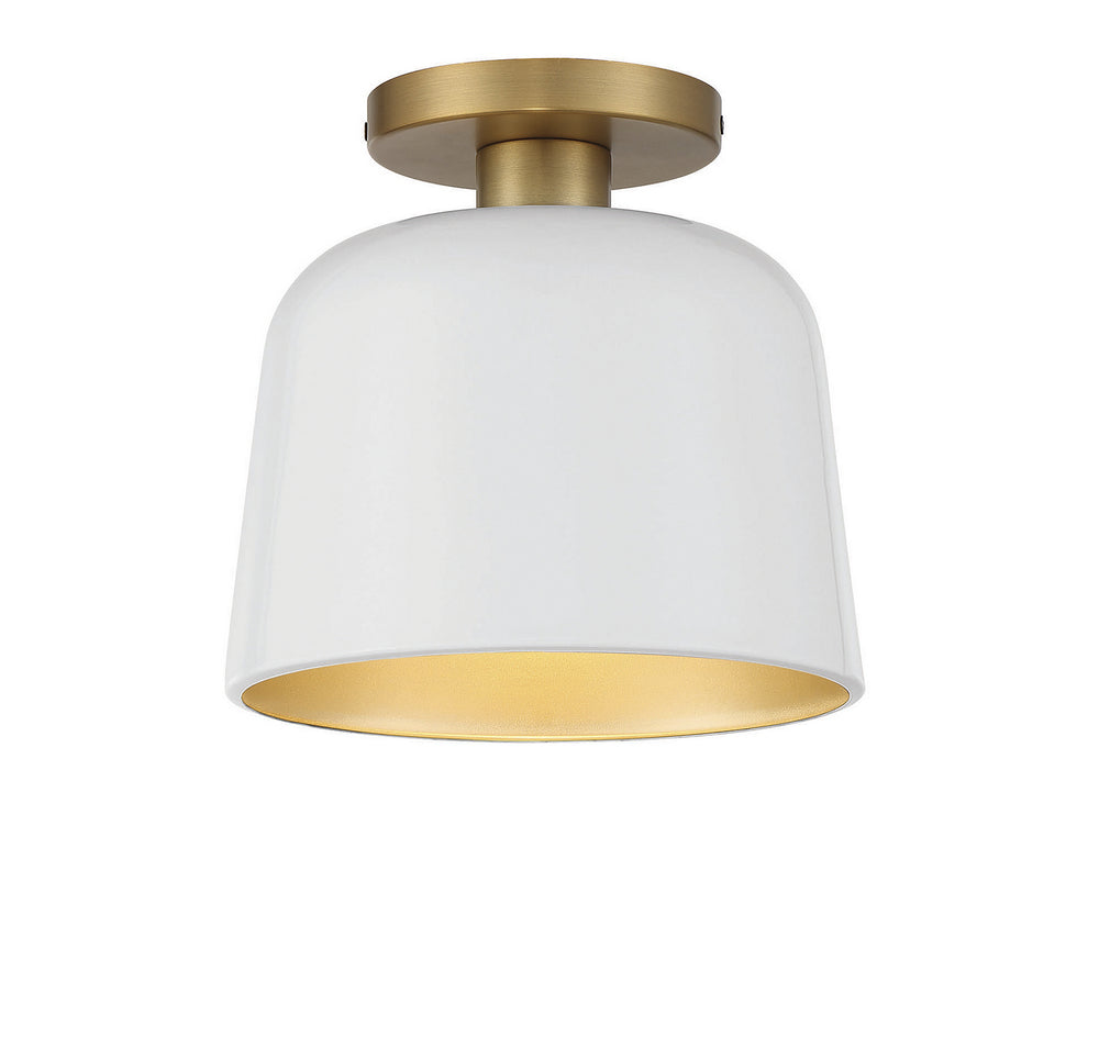 Meridian - One Light Flush Mount - White with Natural Brass- Union Lighting Luminaires Decor