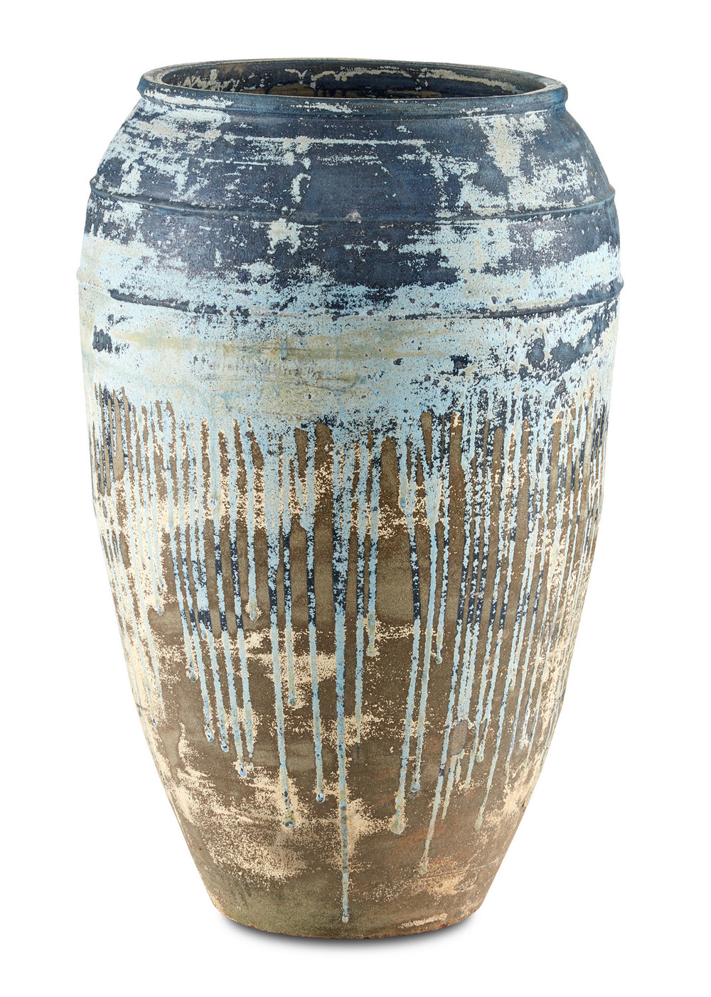 Currey and Company - Planter - Catania - Antique White/Blue Drip- Union Lighting Luminaires Decor