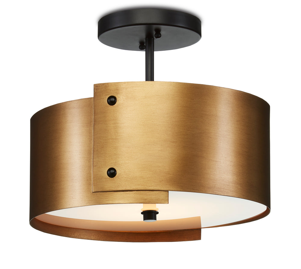 Currey and Company - One Light Semi-Flush Mount - Ritsu Collection - Antique Brass/Black- Union Lighting Luminaires Decor