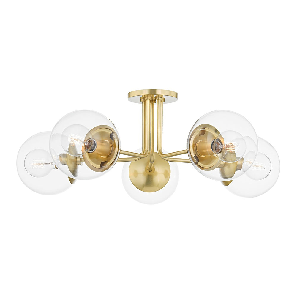 Mitzi Canada - Five Light Semi Flush Mount - Meadow - Aged Brass- Union Lighting Luminaires Decor