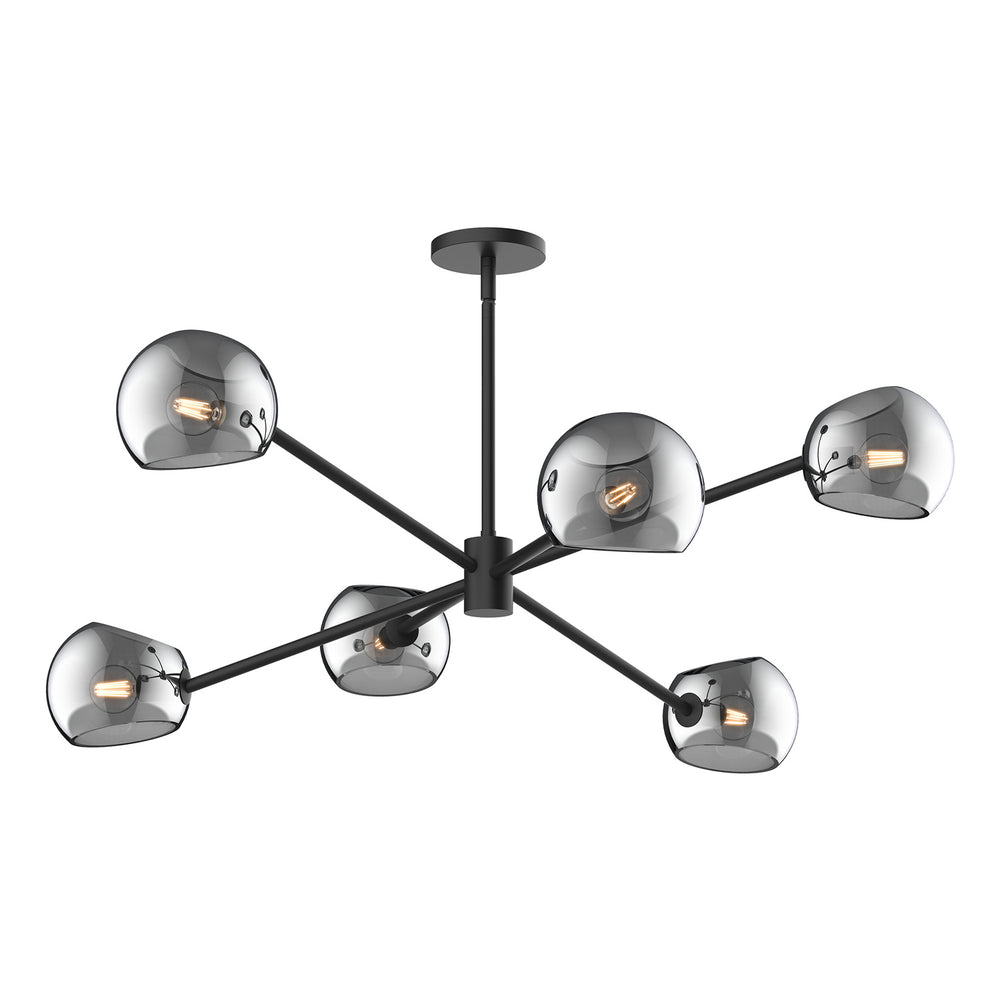 Alora Canada - Six Light Chandelier - Willow - Matte Black/Smoked Solid Glass- Union Lighting Luminaires Decor