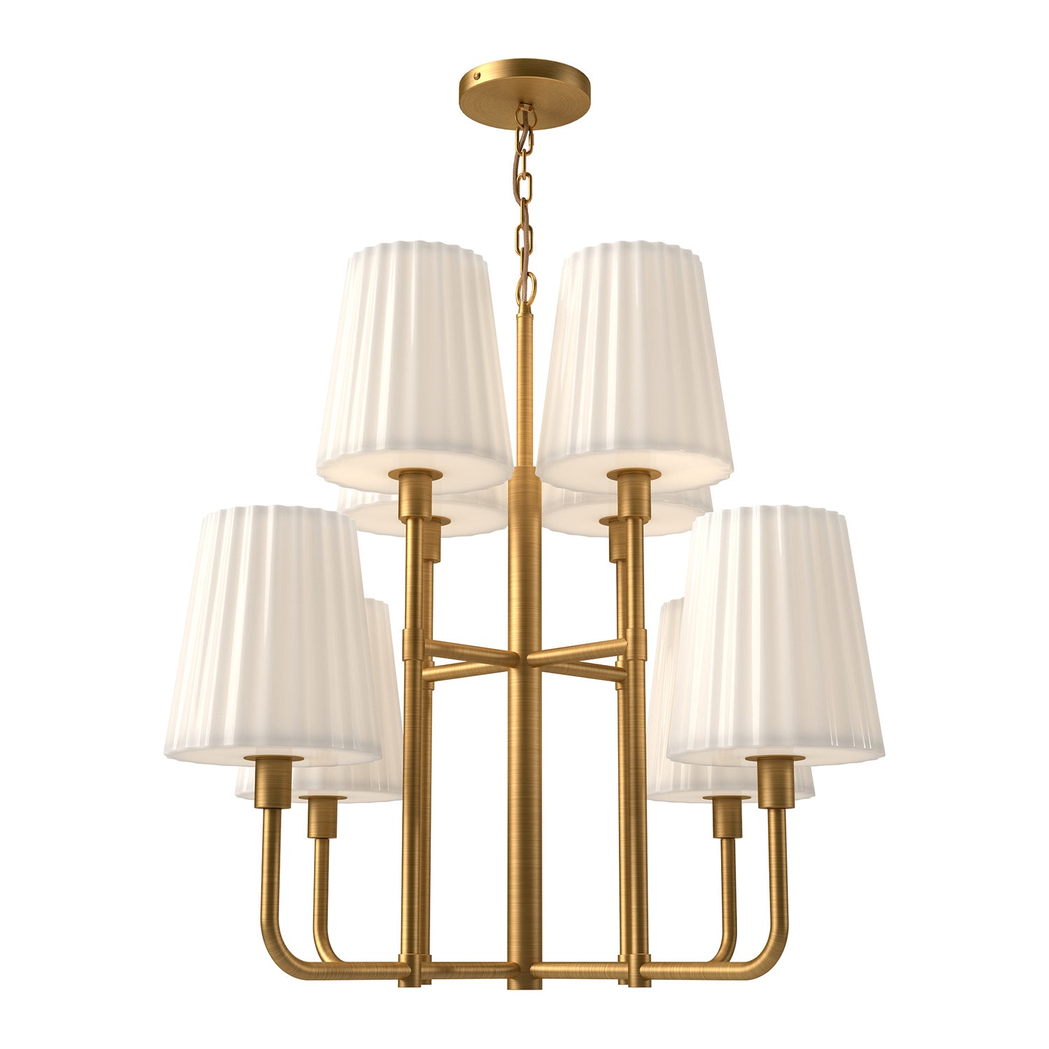 Alora Canada - Eight Light Chandelier - Plisse - Aged Gold/Opal Matte Glass- Union Lighting Luminaires Decor