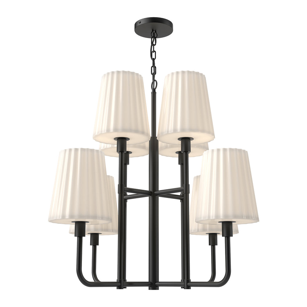 Alora Canada - Eight Light Chandelier - Plisse - Matte Black/Opal Matte Glass- Union Lighting Luminaires Decor