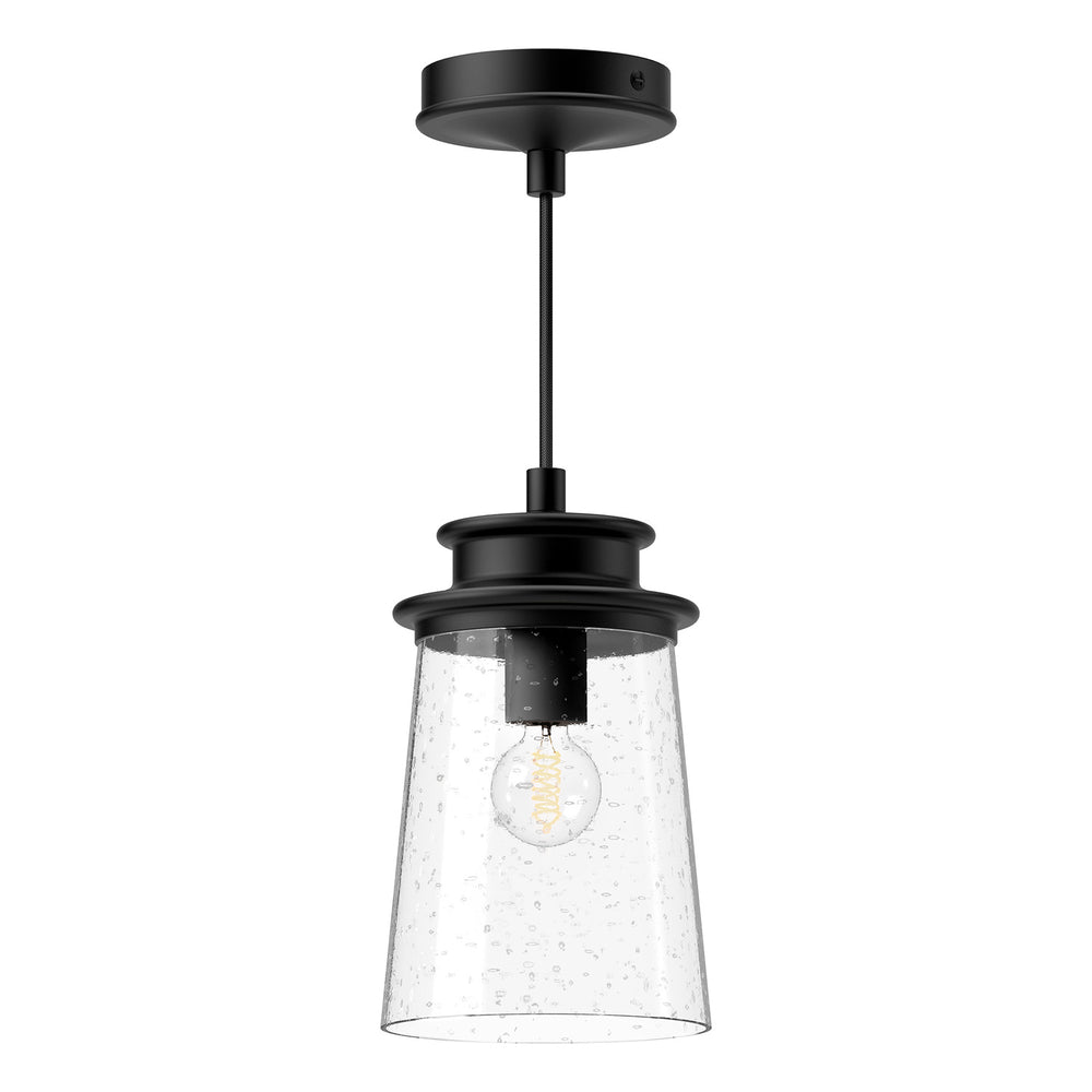 Alora Canada - One Light Exterior Pendant - Quincy - Clear Bubble Glass/Textured Black- Union Lighting Luminaires Decor