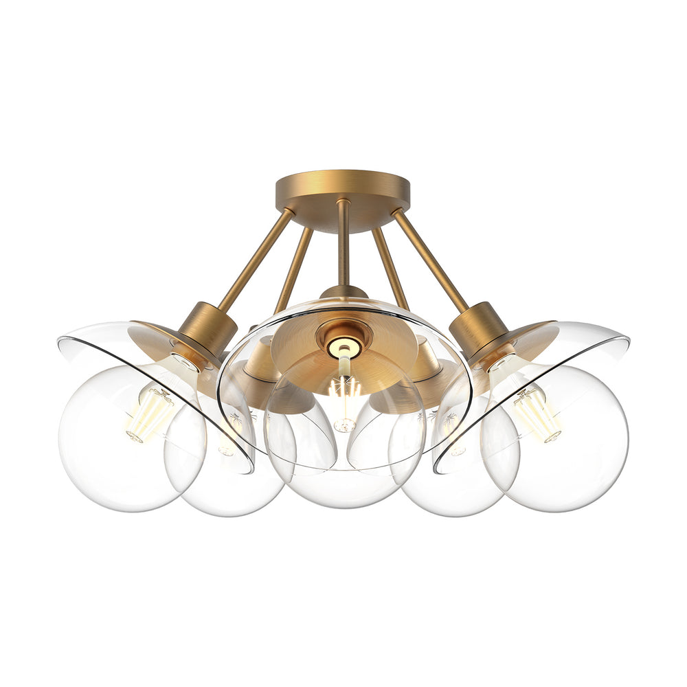 Alora Canada - Five Light Semi-Flush Mount - Francesca - Aged Gold/Clear Glass- Union Lighting Luminaires Decor