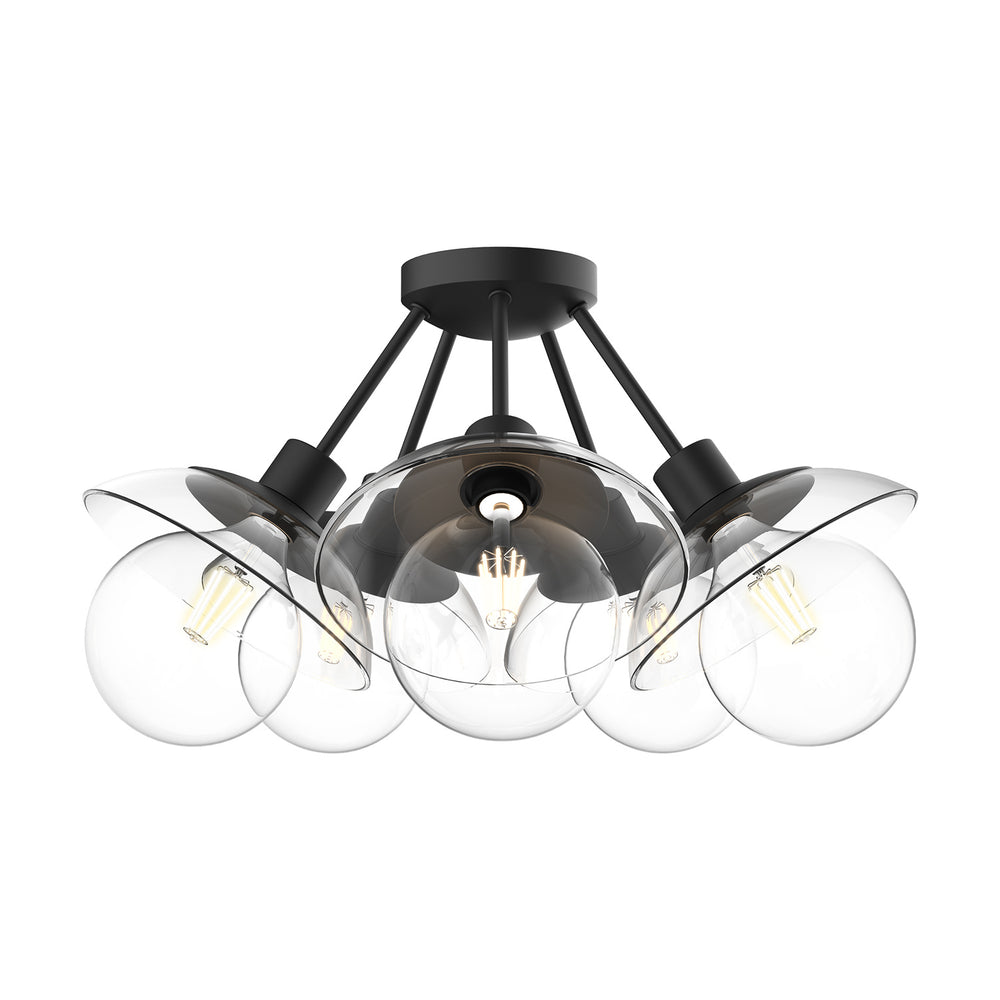 Alora Canada - Five Light Semi-Flush Mount - Francesca - Clear Glass/Matte Black- Union Lighting Luminaires Decor
