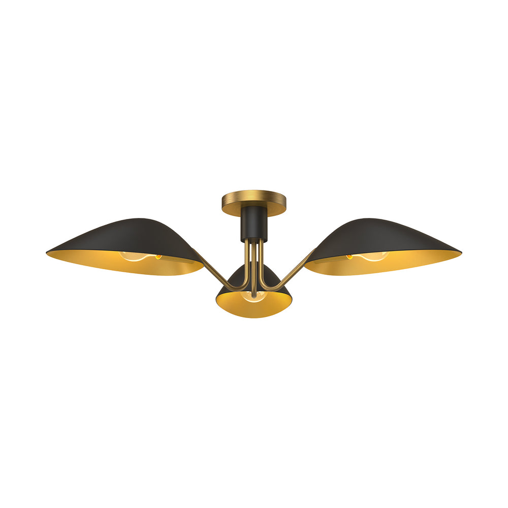 Alora Canada - Three Light Semi-Flush Mount - Oscar - Aged Gold/Matte Black- Union Lighting Luminaires Decor