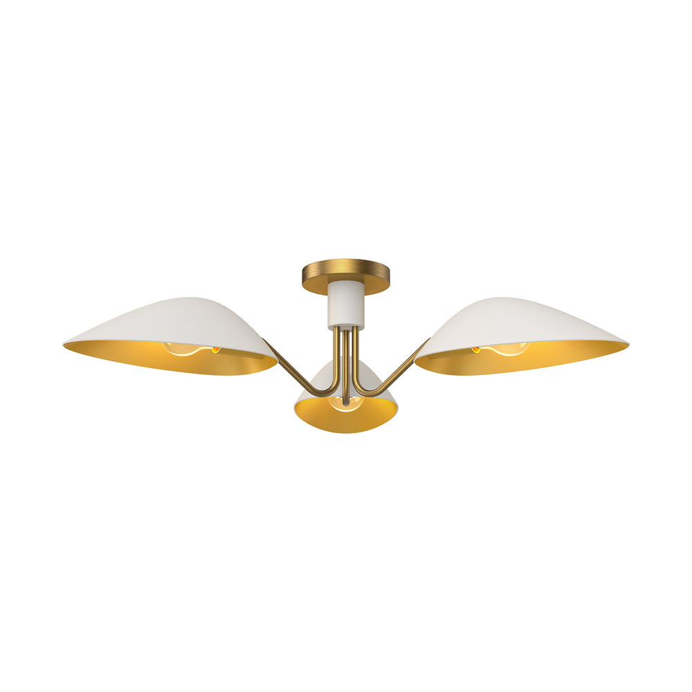 Alora Canada - Three Light Semi-Flush Mount - Oscar - Aged Gold/White- Union Lighting Luminaires Decor