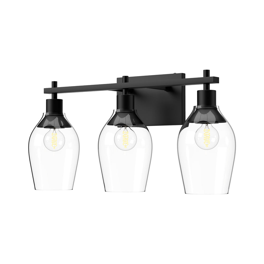 Alora Canada - Three Light Bathroom Fixtures - Kingsley - Clear Glass/Matte Black- Union Lighting Luminaires Decor