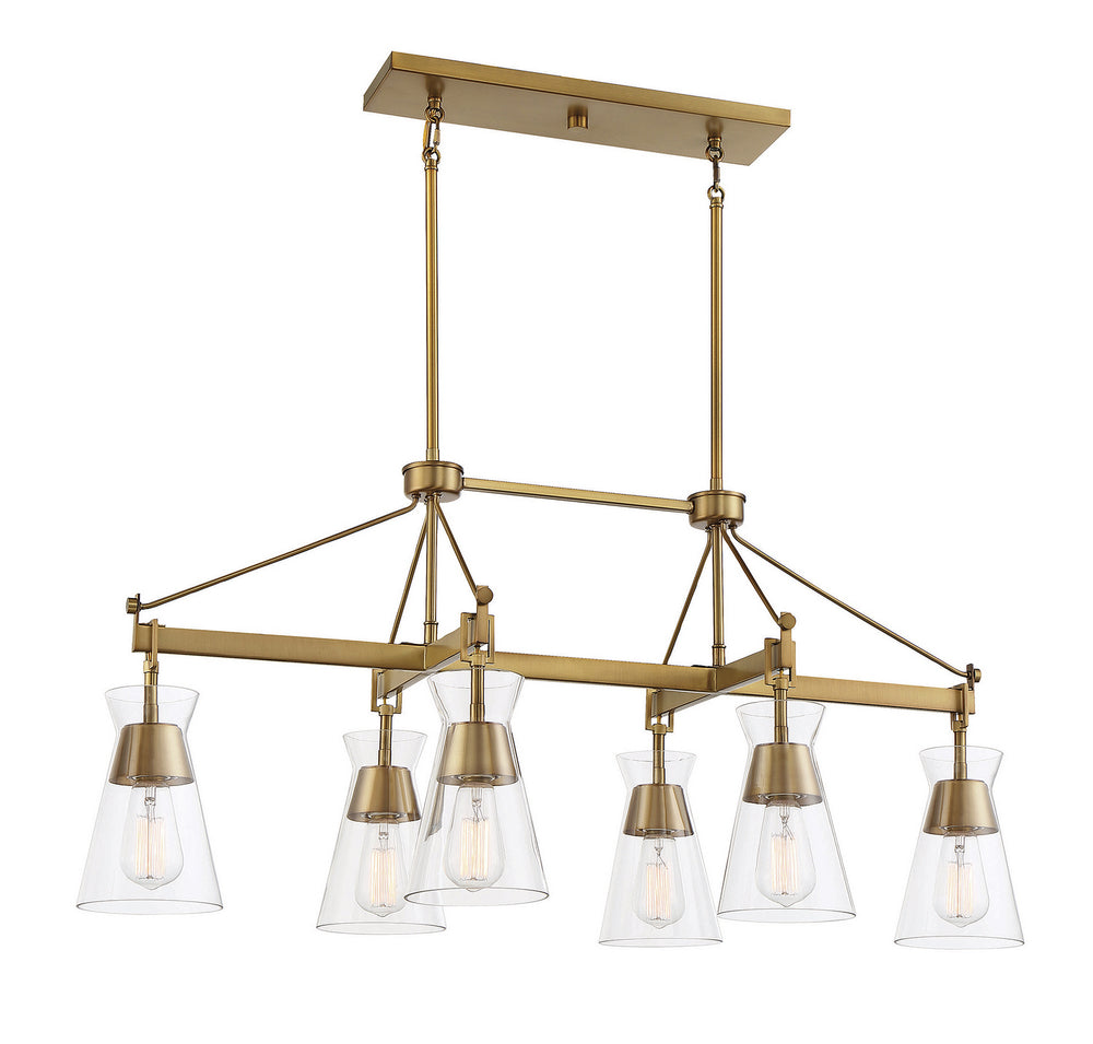 Savoy House - Six Light Linear Chandelier - Lakewood - Warm Brass- Union Lighting Luminaires Decor