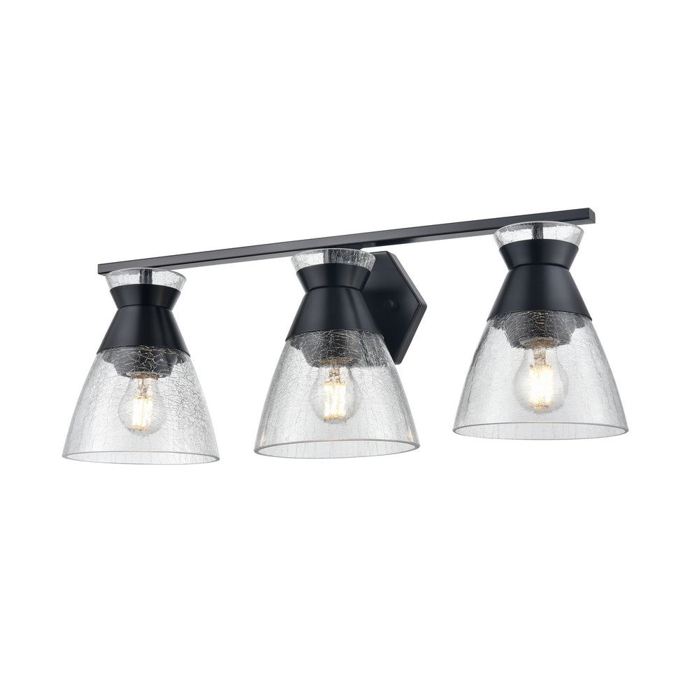 DVI Canada - Three Light Vanity - Sunnybrook - Ebony w/Crackle Glass- Union Lighting Luminaires Decor