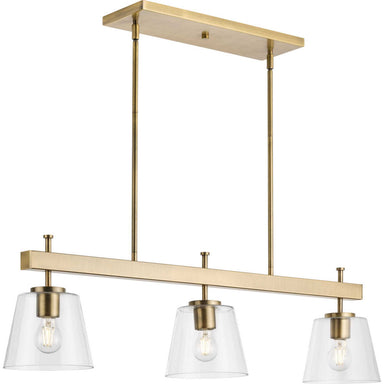 Progress Canada - Three Light Linear Island Chandelier - Saffert - Vintage Brass- Union Lighting Luminaires Decor