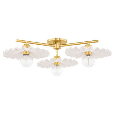 Mitzi Canada - Three Light Semi Flush Mount - Tinsley - Aged Brass/Ceramic Gloss Cream- Union Lighting Luminaires Decor
