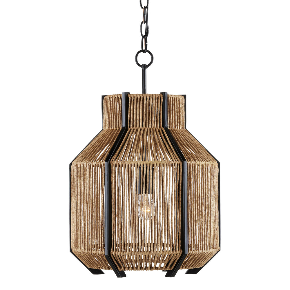 Currey and Company - One Light Pendant - Mali - Natural/Satin Black- Union Lighting Luminaires Decor