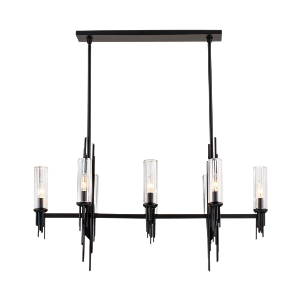 Alora Canada - Eight Light Pendant - Torres - Clear Ribbed Glass/Matte Black- Union Lighting Luminaires Decor