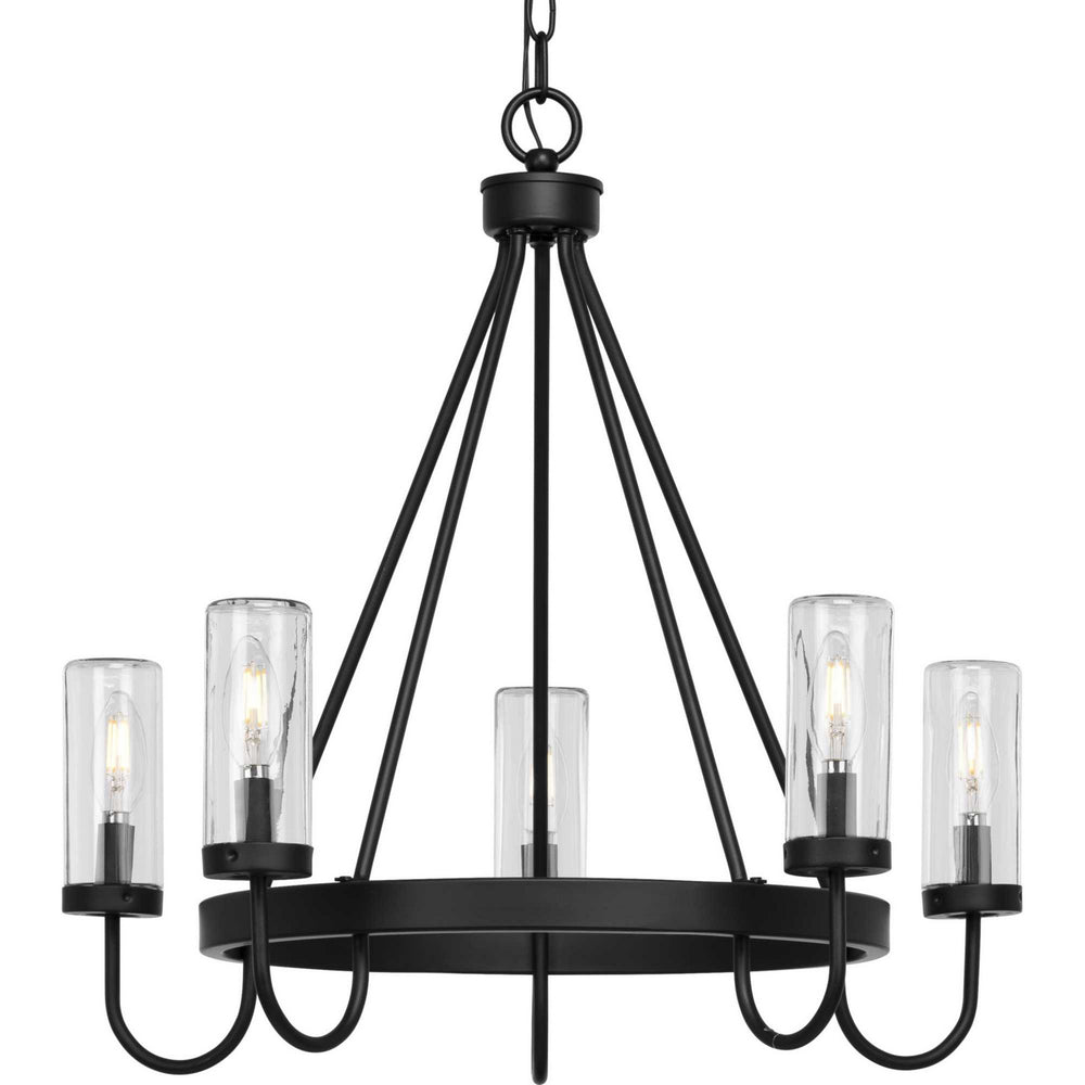 Progress Canada - Five Light Outdoor Chandelier - Swansea - Matte Black- Union Lighting Luminaires Decor