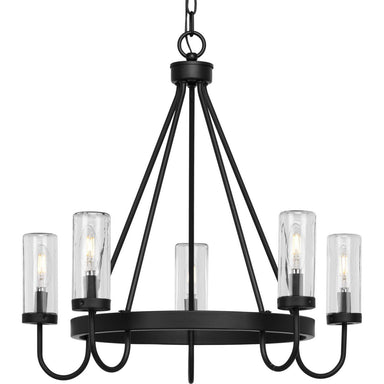 Progress Canada - Five Light Outdoor Chandelier - Swansea - Matte Black- Union Lighting Luminaires Decor