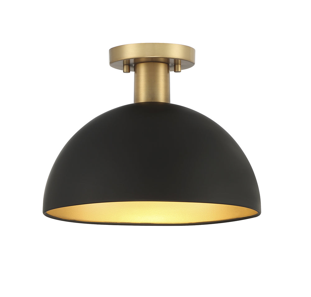 Meridian - One Light Semi-Flush Mount - Matte Black with Natural Brass- Union Lighting Luminaires Decor