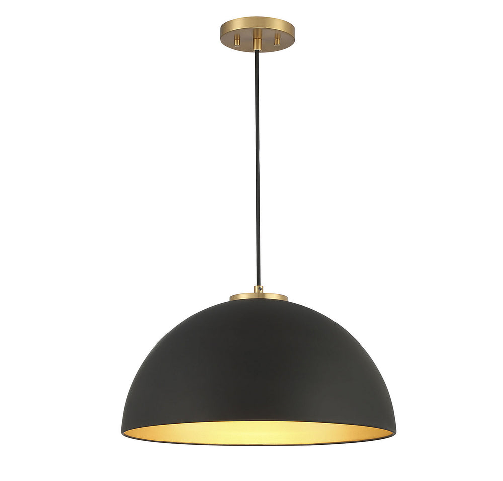 Meridian - One Light Pendant - Matte Black with Natural Brass- Union Lighting Luminaires Decor