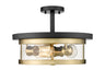 Bethel International Canada - Three Light Semi Flush Mount - Gold & Black- Union Lighting Luminaires Decor