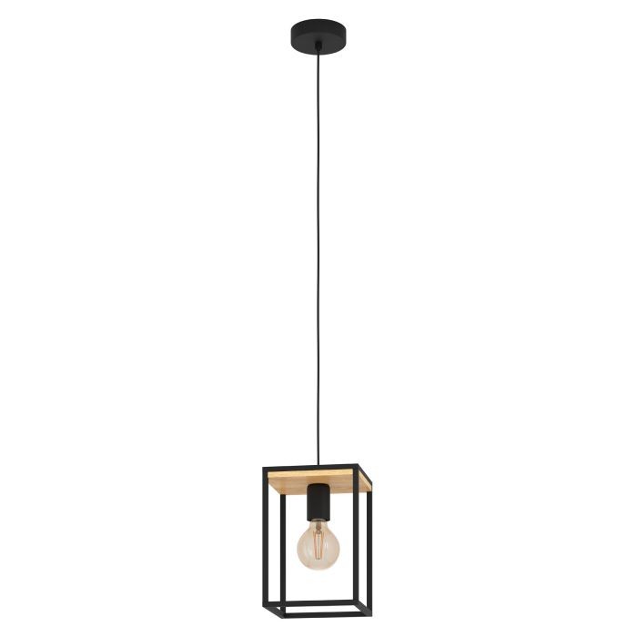 Eglo Canada - One Light Pendant - Libertad - Structured Black & Natural Wood- Union Lighting Luminaires Decor