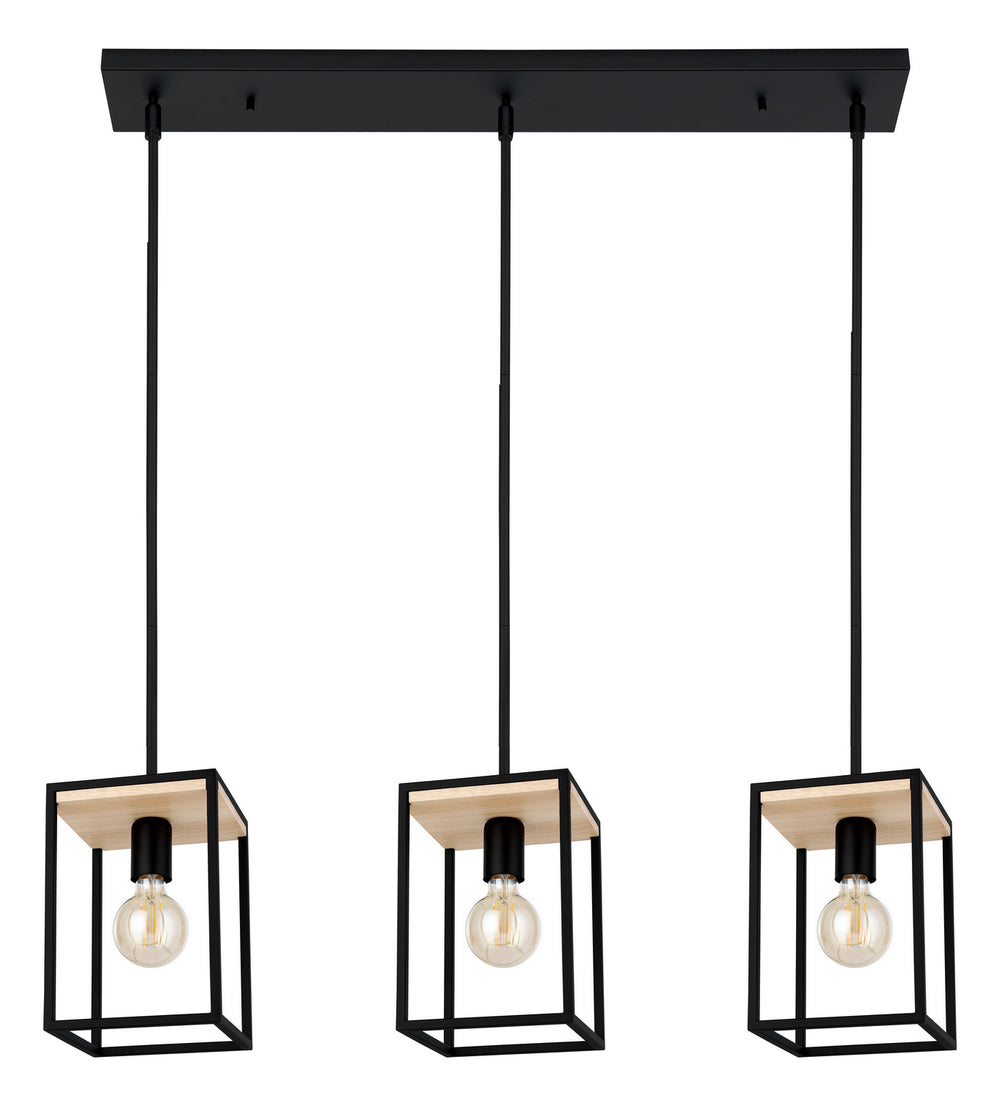 Eglo Canada - Three Light Linear Pendant - Libertad - Structured Black & Natural Wood- Union Lighting Luminaires Decor