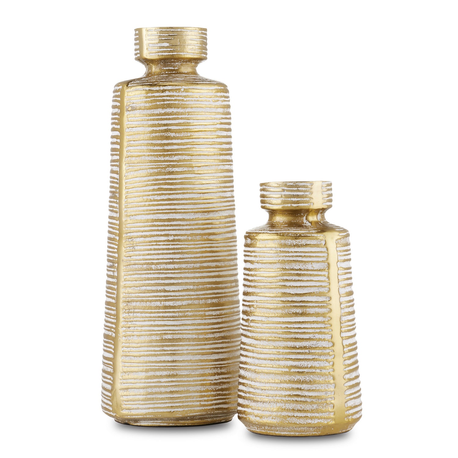 Currey and Company - Vase Set of 2 - Kenna - White/Brass- Union Lighting Luminaires Decor