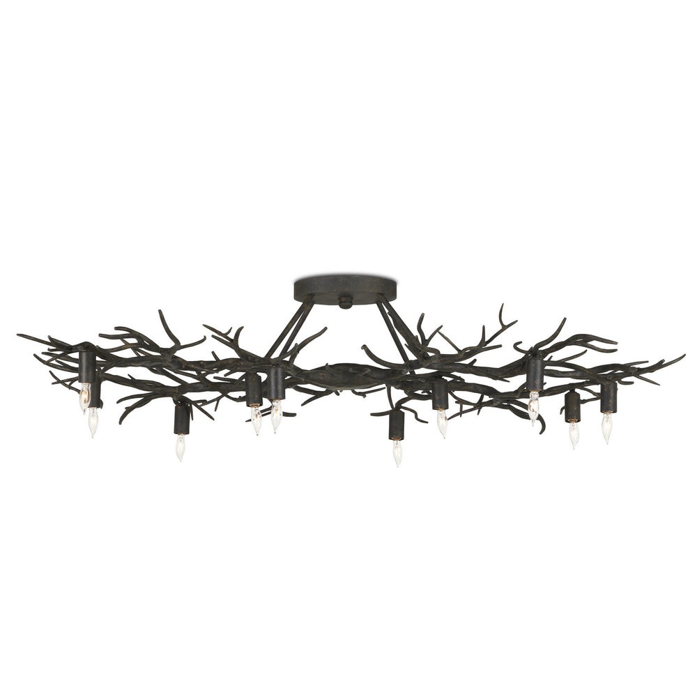 Currey and Company - Ten Light Semi-Flush Mount - Rainforest Collection - Rustic Bronze- Union Lighting Luminaires Decor