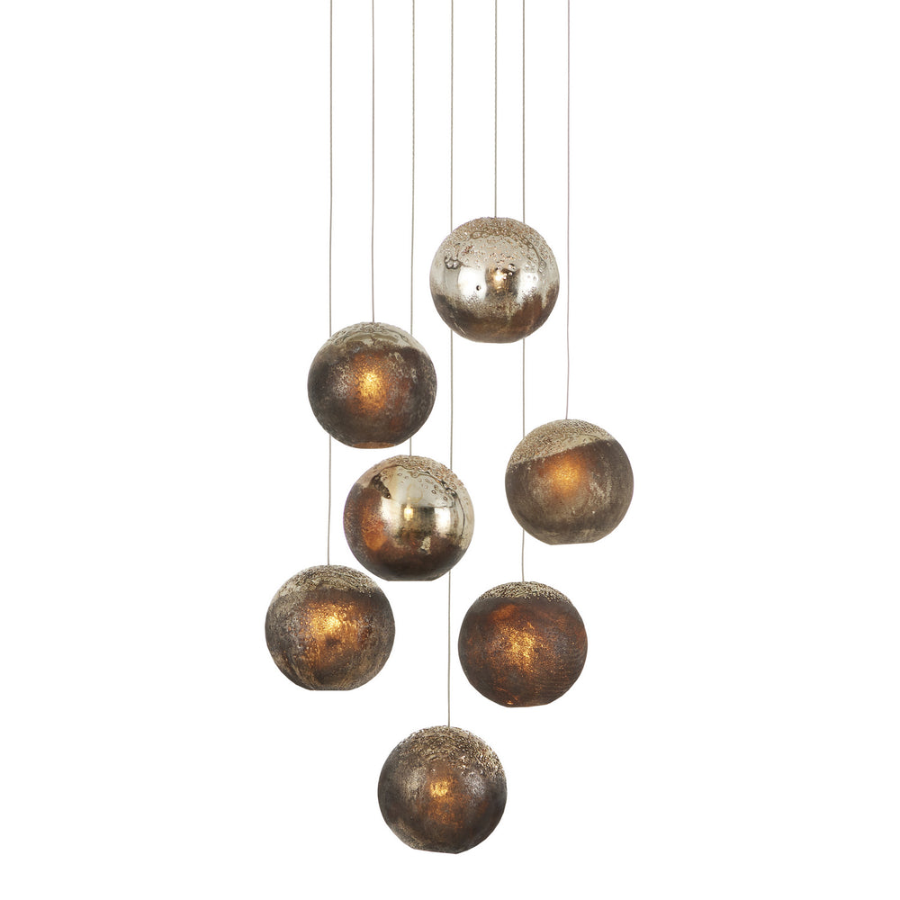 Currey and Company - Seven Light Pendant - Pathos - Charcoal/Antique Silver/Antique Gold/Silver- Union Lighting Luminaires Decor